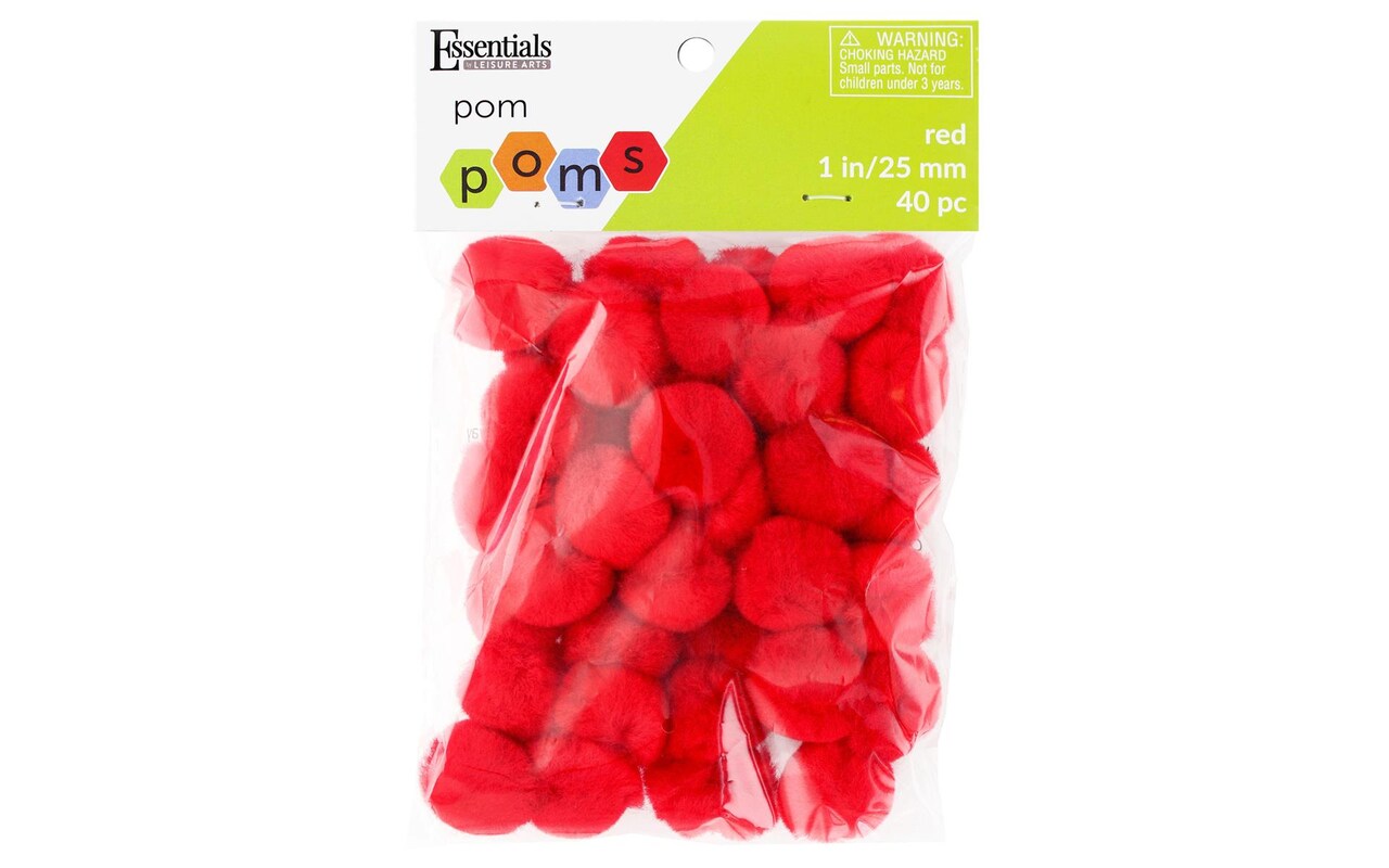 Essentials by Leisure Arts Pom Poms - Red -1 - 40 piece pom poms arts and  crafts - colored pompoms for crafts - craft pom poms - puff balls for crafts